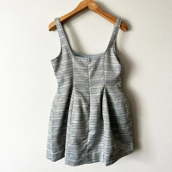 By Anthropologie Silver Metallic Tweed Fit Flare Mini Dress women's size 14‎ NEW
